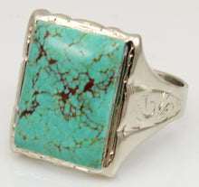 Load image into Gallery viewer, Antique Art Deco RARE Natural #8 Mine Nevada Spiderweb Turquoise 10k Solid White Gold Men&#39;s Ring