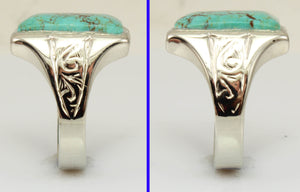 Antique Art Deco RARE Natural #8 Mine Nevada Spiderweb Turquoise 10k Solid White Gold Men's Ring