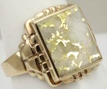 Load image into Gallery viewer, Antique SIGNED GOTHIC Kinsley &amp; Sons Art Deco RARE Natural Gold in Quartz 10k Solid Gold Men&#39;s Ring