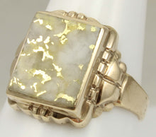 Load image into Gallery viewer, Antique SIGNED GOTHIC Kinsley &amp; Sons Art Deco RARE Natural Gold in Quartz 10k Solid Gold Men&#39;s Ring