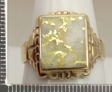 Load image into Gallery viewer, Antique SIGNED GOTHIC Kinsley &amp; Sons Art Deco RARE Natural Gold in Quartz 10k Solid Gold Men&#39;s Ring