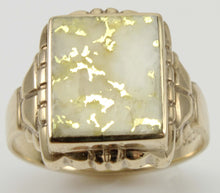 Load image into Gallery viewer, Antique SIGNED GOTHIC Kinsley &amp; Sons Art Deco RARE Natural Gold in Quartz 10k Solid Gold Men&#39;s Ring