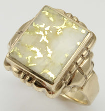 Load image into Gallery viewer, Antique SIGNED GOTHIC Kinsley &amp; Sons Art Deco RARE Natural Gold in Quartz 10k Solid Gold Men&#39;s Ring