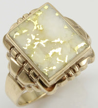 Load image into Gallery viewer, Antique SIGNED GOTHIC Kinsley &amp; Sons Art Deco RARE Natural Gold in Quartz 10k Solid Gold Men&#39;s Ring