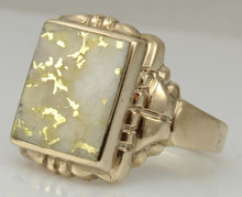 Load image into Gallery viewer, Antique SIGNED GOTHIC Kinsley &amp; Sons Art Deco RARE Natural Gold in Quartz 10k Solid Gold Men&#39;s Ring