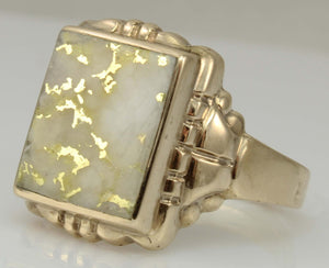 Antique SIGNED GOTHIC Kinsley & Sons Art Deco RARE Natural Gold in Quartz 10k Solid Gold Men's Ring