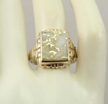 Load image into Gallery viewer, Antique SIGNED GOTHIC Kinsley &amp; Sons Art Deco RARE Natural Gold in Quartz 10k Solid Gold Men&#39;s Ring