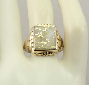 Antique SIGNED GOTHIC Kinsley & Sons Art Deco RARE Natural Gold in Quartz 10k Solid Gold Men's Ring