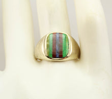 Load image into Gallery viewer, Vintage 1950&#39;s Chryoprase Sodalite Unakite Vesuvianite RARE Intarsia Inlay 10k Solid Gold Men&#39;s Ring