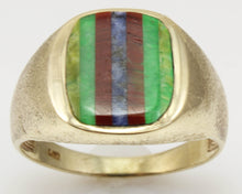 Load image into Gallery viewer, Vintage 1950&#39;s Chryoprase Sodalite Unakite Vesuvianite RARE Intarsia Inlay 10k Solid Gold Men&#39;s Ring