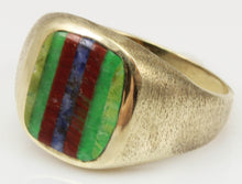 Load image into Gallery viewer, Vintage 1950&#39;s Chryoprase Sodalite Unakite Vesuvianite RARE Intarsia Inlay 10k Solid Gold Men&#39;s Ring