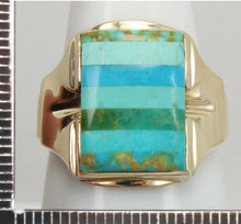 Load image into Gallery viewer, Antique House of Krause Art Deco RARE Natural Turquoise Striped Intarsia 10k Solid Gold Men&#39;s Ring