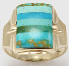 Load image into Gallery viewer, Antique House of Krause Art Deco RARE Natural Turquoise Striped Intarsia 10k Solid Gold Men&#39;s Ring