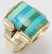 Load image into Gallery viewer, Antique House of Krause Art Deco RARE Natural Turquoise Striped Intarsia 10k Solid Gold Men&#39;s Ring