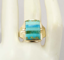 Load image into Gallery viewer, Antique House of Krause Art Deco RARE Natural Turquoise Striped Intarsia 10k Solid Gold Men&#39;s Ring