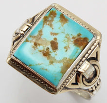 Load image into Gallery viewer, Antique Natural RARE COLLAPSED ORANGE MATRIX Kingman Mine Turquoise Silver &amp; 10k Gold Men&#39;s Ring