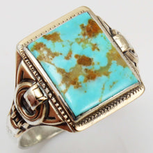 Load image into Gallery viewer, Antique Natural RARE COLLAPSED ORANGE MATRIX Kingman Mine Turquoise Silver &amp; 10k Gold Men&#39;s Ring