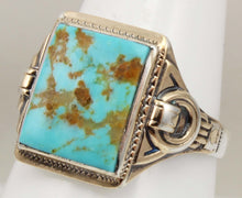 Load image into Gallery viewer, Antique Natural RARE COLLAPSED ORANGE MATRIX Kingman Mine Turquoise Silver &amp; 10k Gold Men&#39;s Ring