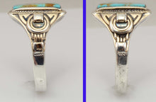 Load image into Gallery viewer, Antique Natural RARE COLLAPSED ORANGE MATRIX Kingman Mine Turquoise Silver &amp; 10k Gold Men&#39;s Ring