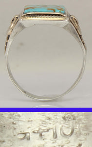 Antique Natural RARE COLLAPSED ORANGE MATRIX Kingman Mine Turquoise Silver & 10k Gold Men's Ring