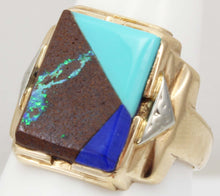 Load image into Gallery viewer, Antique 1920&#39;s Art Deco Natural Opal Turquoise Lapis Lazuli Intarsia Inlay 10k Solid Gold Men&#39;s Ring