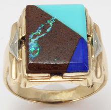 Load image into Gallery viewer, Antique 1920&#39;s Art Deco Natural Opal Turquoise Lapis Lazuli Intarsia Inlay 10k Solid Gold Men&#39;s Ring