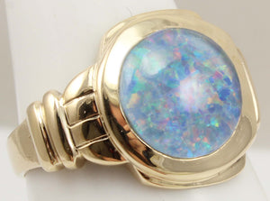 Antique 1920's Art Deco RAINBOW Natural Opal 10k Solid Yellow Gold Men's Ring